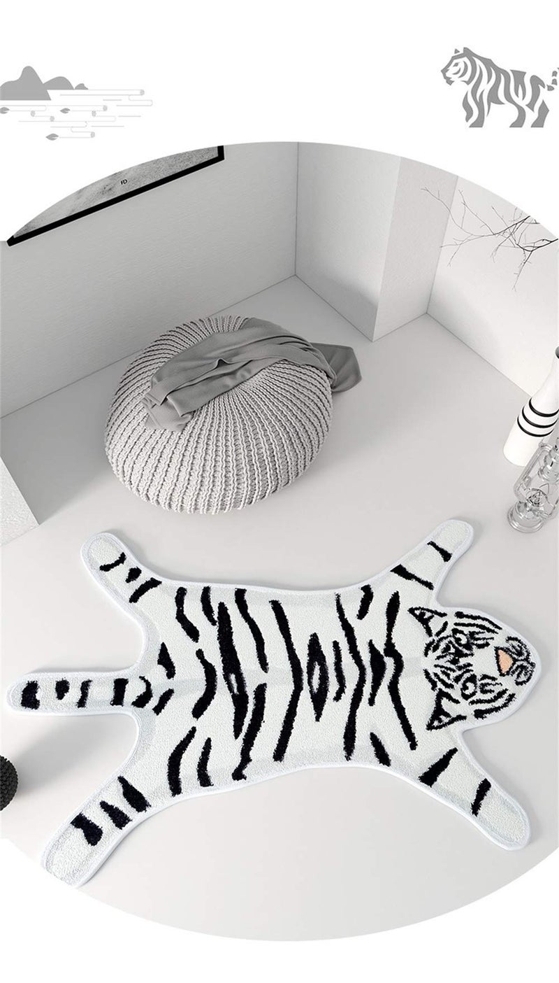 yingda1992 Tiger Print Rug Cartoon Cute Faux Area Rugs Fluffy Animal Print Mat Carpet Kids Small Rugs for Playroom Room Home Decor (2.6x1.8Ft /32.2" Lx21.4 Wï¼ˆ54.5x82cmï¼‰,White) - Image 5